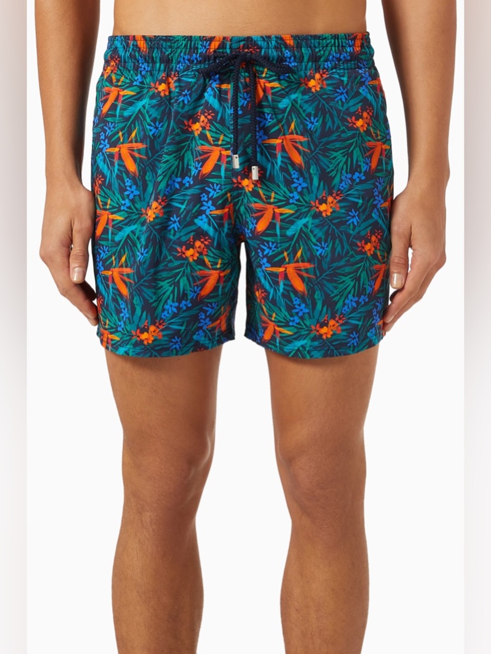 Vilebrequin Moorise Bleu Marine Tropical Print Swim Shorts Men Size XL Like New
